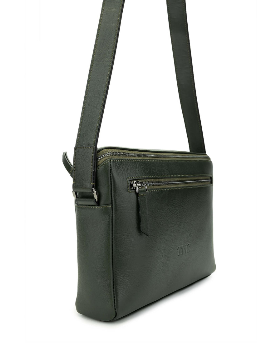 Tamer Tanca Erkek Hakiki Deri Yeşil Postacı Çanta