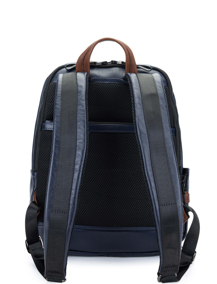 Tamer Tanca Erkek Hakiki Deri Lacivert/Taba Sırt Çantası