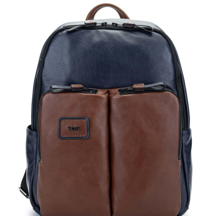 Tamer Tanca Erkek Hakiki Deri Lacivert/Taba Sırt Çantası