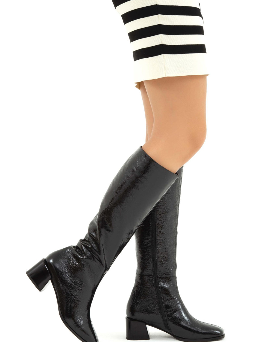 Tamer Tanca Kadın Hakiki Deri Siyah Rugan Topuklu Çizme Tamer Tanca Kadın Hakiki Deri Siyah Rugan Topuklu Çizme