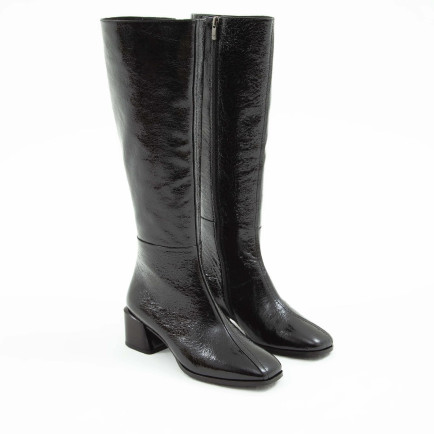 Tamer Tanca Kadın Hakiki Deri Siyah Rugan Topuklu Çizme