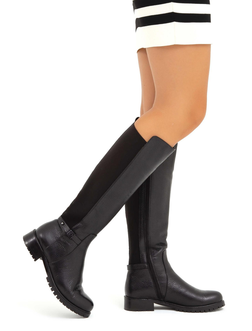 Tamer Tanca Kadın Hakiki Deri Siyah Floter Casual Çizme