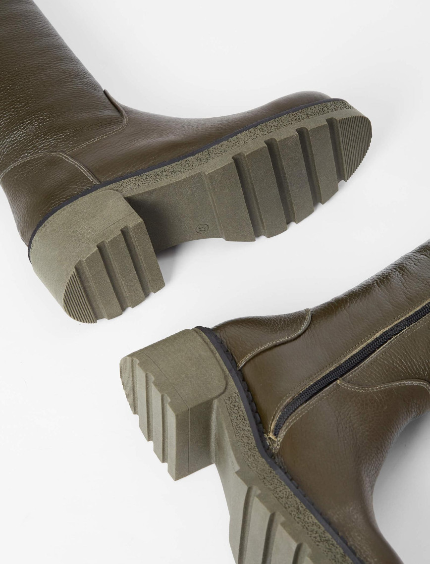 Tamer Tanca Kadın Hakiki Deri Haki Casual Çizme