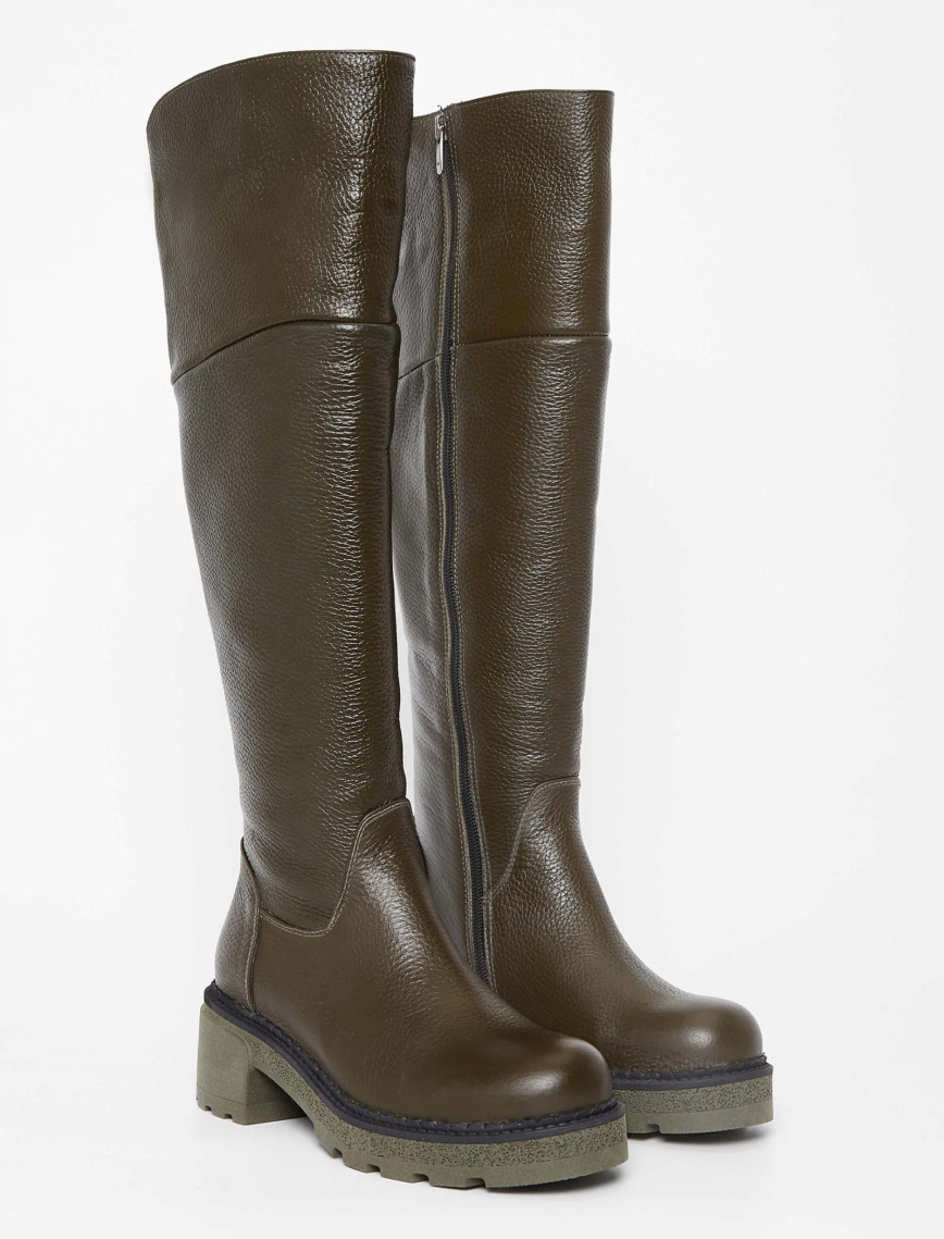 Tamer Tanca Kadın Hakiki Deri Haki Casual Çizme