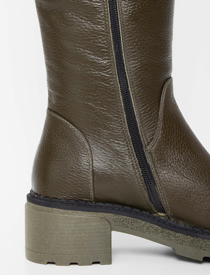 Tamer Tanca Kadın Hakiki Deri Haki Casual Çizme