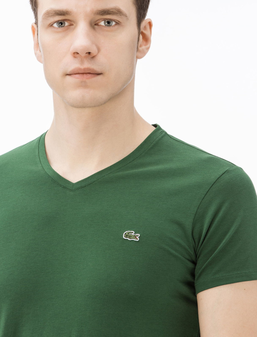 Lacoste Erkek Slim Fit V Yaka Yeşil T-Shirt Lacoste Erkek Slim Fit V Yaka Yeşil T-Shirt