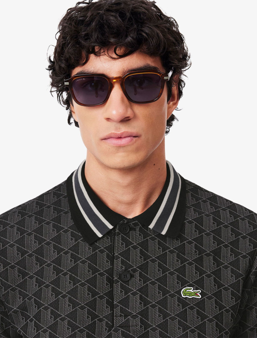 Lacoste Erkek Classic Fit Monogram Siyah Polo Lacoste Erkek Classic Fit Monogram Siyah Polo