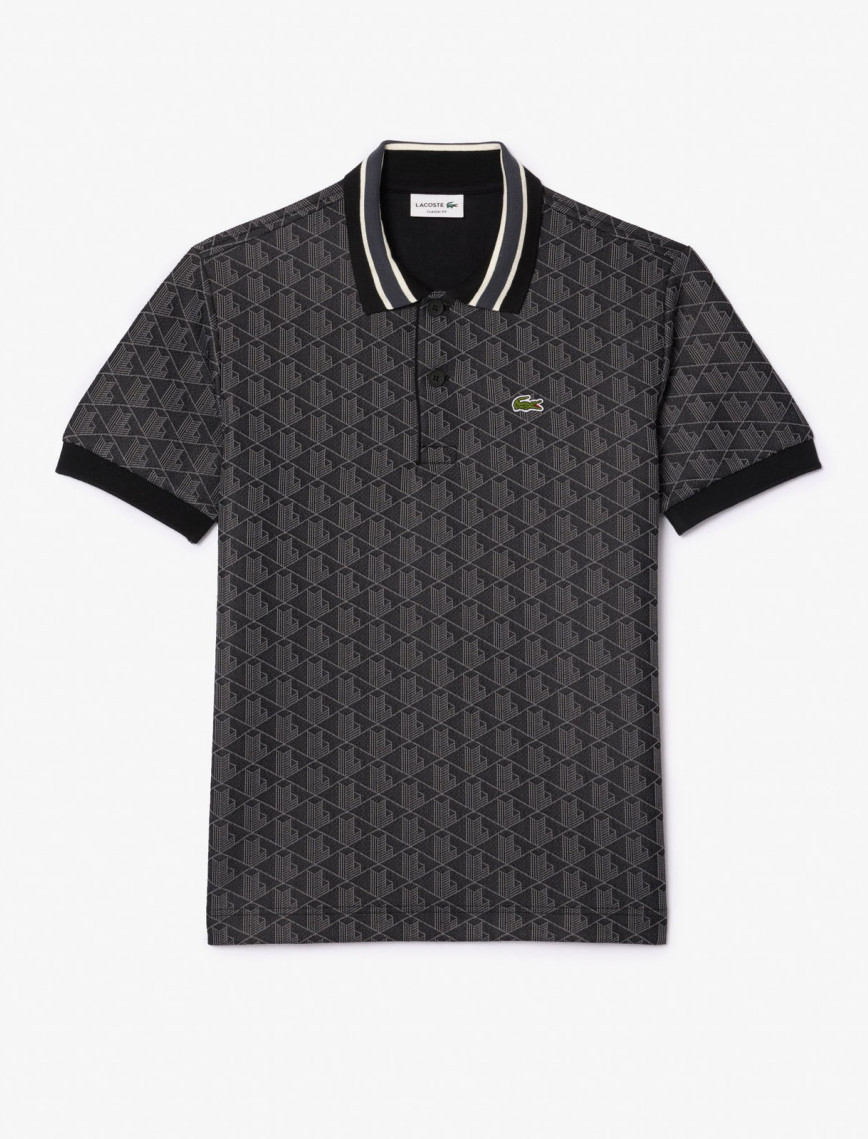 Lacoste Erkek Classic Fit Monogram Siyah Polo Lacoste Erkek Classic Fit Monogram Siyah Polo