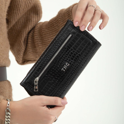 Tamer Tanca Kadın Hakiki Deri Siyah Kroko Günlük Cuzdan