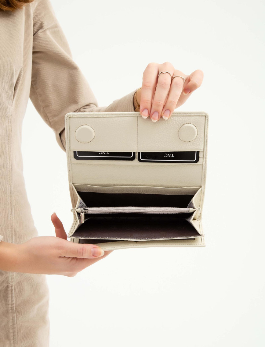 Tamer Tanca Kadın Hakiki Deri Bej Günlük Cuzdan