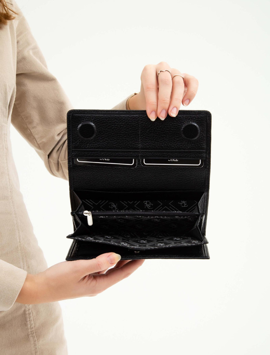 Tamer Tanca Kadın Hakiki Deri Siyah Floter Günlük Cuzdan