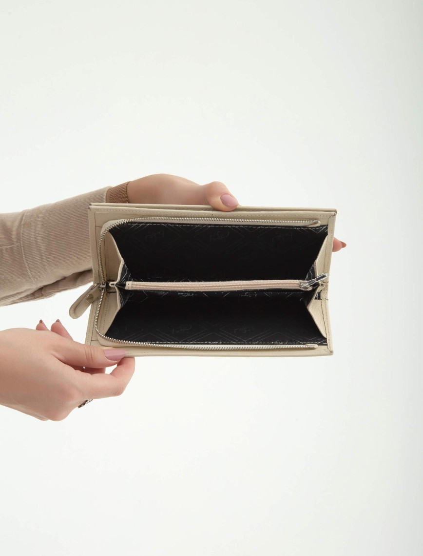 Tamer Tanca Kadın Hakiki Deri Bej Günlük Cuzdan