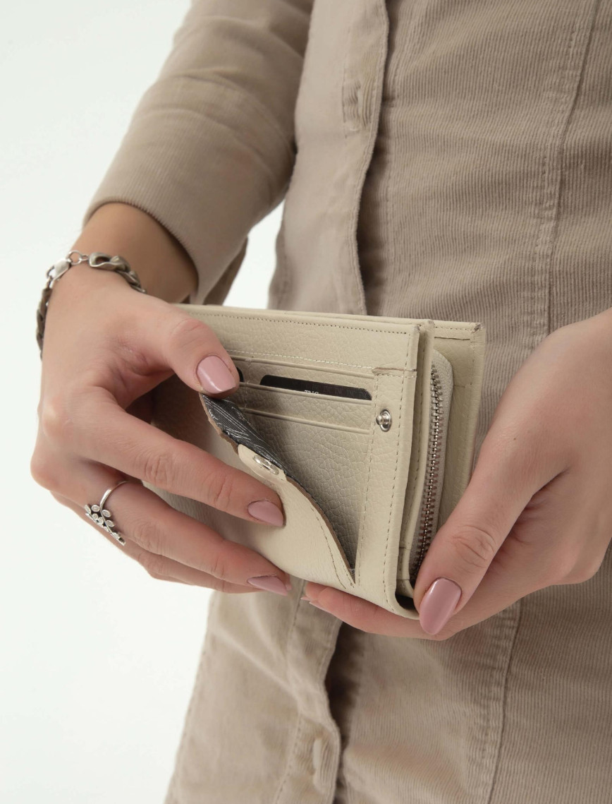 Tamer Tanca Kadın Hakiki Deri Bej Günlük Cuzdan