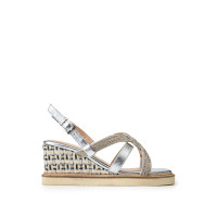 Tamer Tanca Kadın Hakiki Deri Gümüş Metalik Topuklu Sandalet