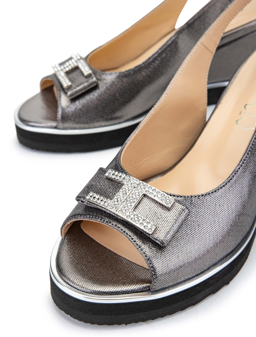 Tamer Tanca Kadın Hakiki Deri Antrasit Topuklu Sandalet