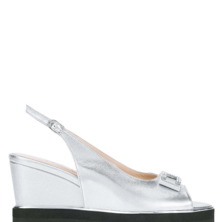 Tamer Tanca Kadın Hakiki Deri Gümüş Metalik Topuklu Sandalet