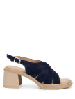Tamer Tanca Kadın Hakiki Deri Lacivert Süet Topuklu Sandalet