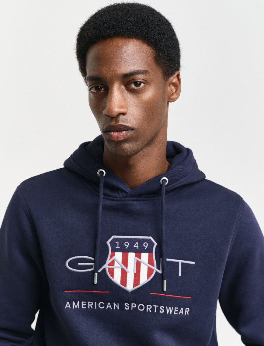GANT Erkek Lacivert Regular Fit Kapüşonlu Logolu Sweatshirt GANT Erkek Lacivert Regular Fit Kapüşonlu Logolu Sweatshirt