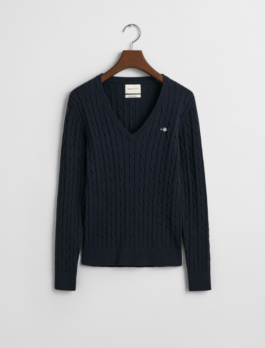 GANT Kadın Lacivert V Yaka Örgü Kazak GANT Kadın Lacivert V Yaka Örgü Kazak