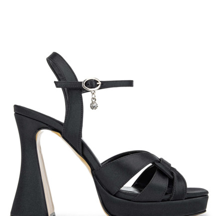 Tamer Tanca Kadın Tekstil Siyah Saten Topuklu Sandalet