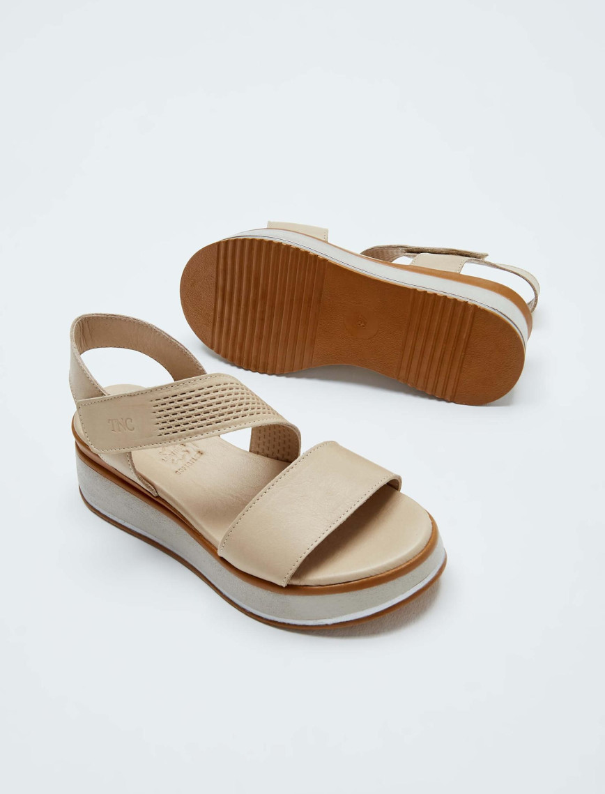 Tamer Tanca Kadın Hakiki Deri Bej Topuklu Sandalet