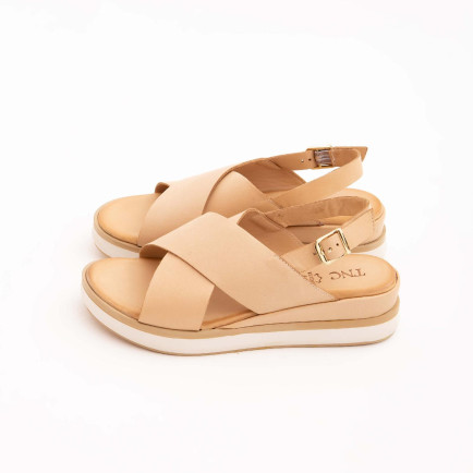 Tamer Tanca Kadın Hakiki Deri Bej Düz Sandalet