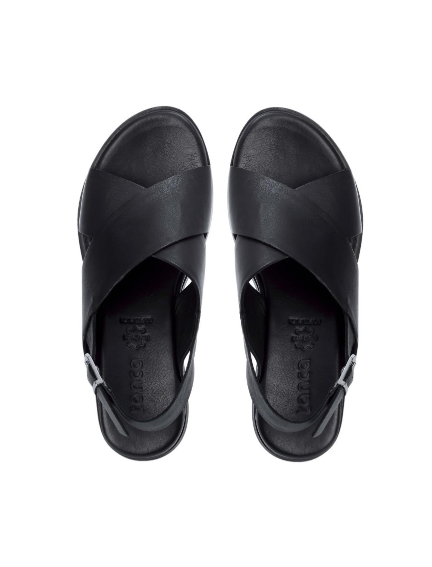 Tamer Tanca Kadın Hakiki Deri Siyah Deri Düz Sandalet