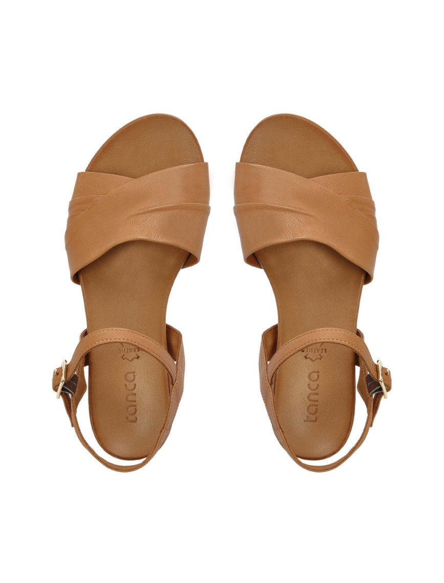 Tamer Tanca Kadın Hakiki Deri Taba Düz Sandalet