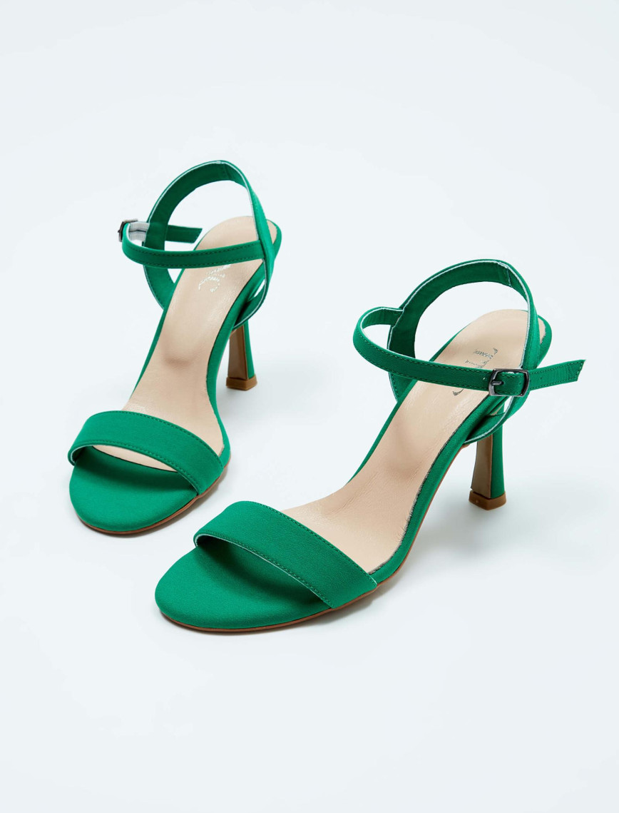 Tamer Tanca Kadın Vegan Yeşil Saten Topuklu Sandalet