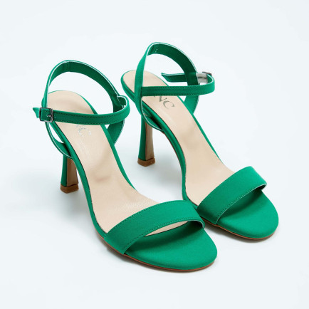 Tamer Tanca Kadın Vegan Yeşil Saten Topuklu Sandalet