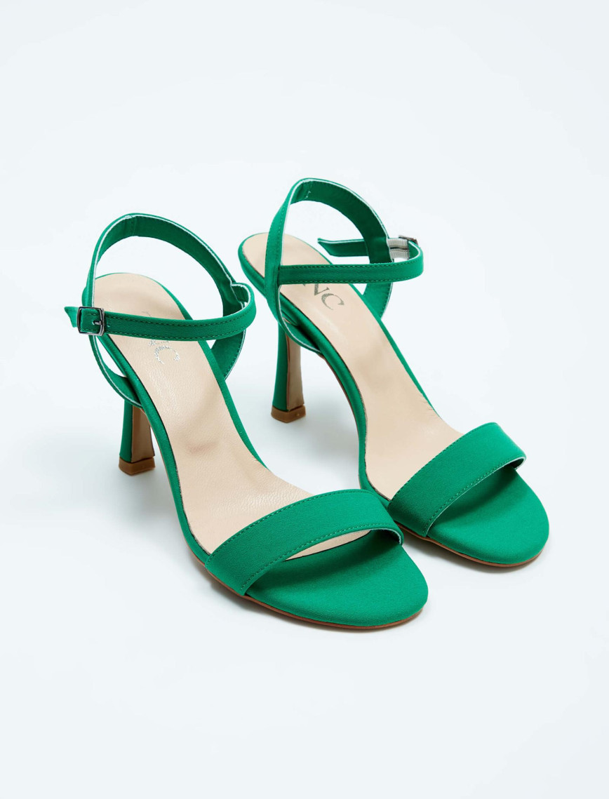 Tamer Tanca Kadın Vegan Yeşil Saten Topuklu Sandalet