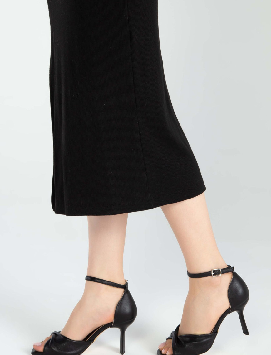 Tamer Tanca Kadın Hakiki Deri Siyah Deri Topuklu Sandalet