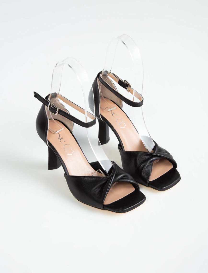 Tamer Tanca Kadın Hakiki Deri Siyah Deri Topuklu Sandalet