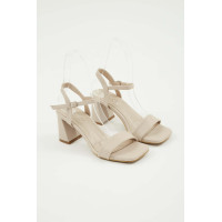 Tamer Tanca Kadın Hakiki Deri Bej Topuklu Sandalet