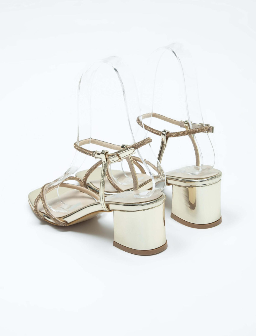 Tamer Tanca Kadın Vegan Gold Rugan Topuklu Sandalet