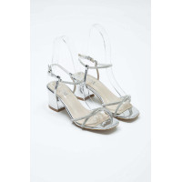 Tamer Tanca Kadın Vegan Gümüş Rugan Topuklu Sandalet