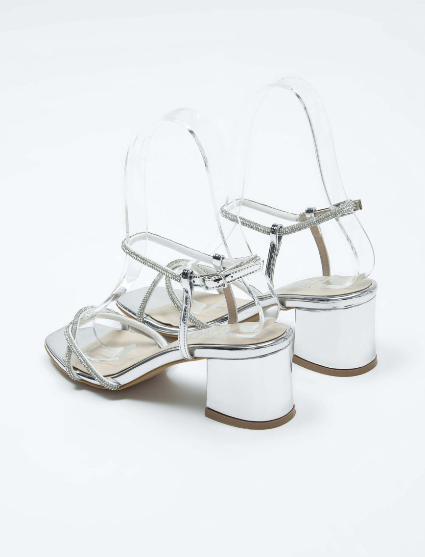 Tamer Tanca Kadın Vegan Gümüş Rugan Topuklu Sandalet