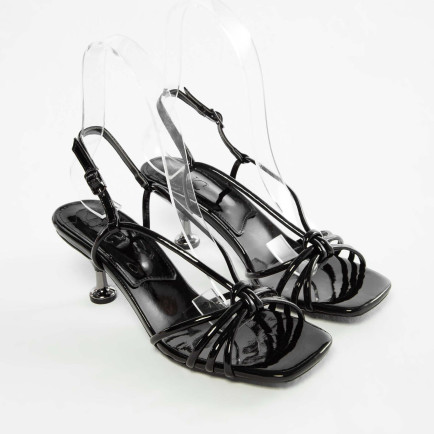 Tamer Tanca Kadın Vegan Siyah Rugan Topuklu Sandalet