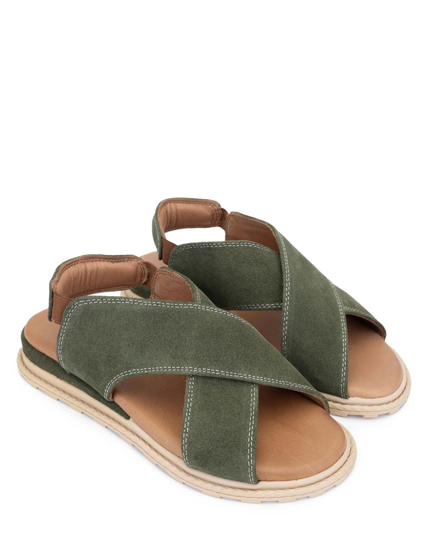 Tamer Tanca Kadın Vegan Haki Süet Düz Sandalet