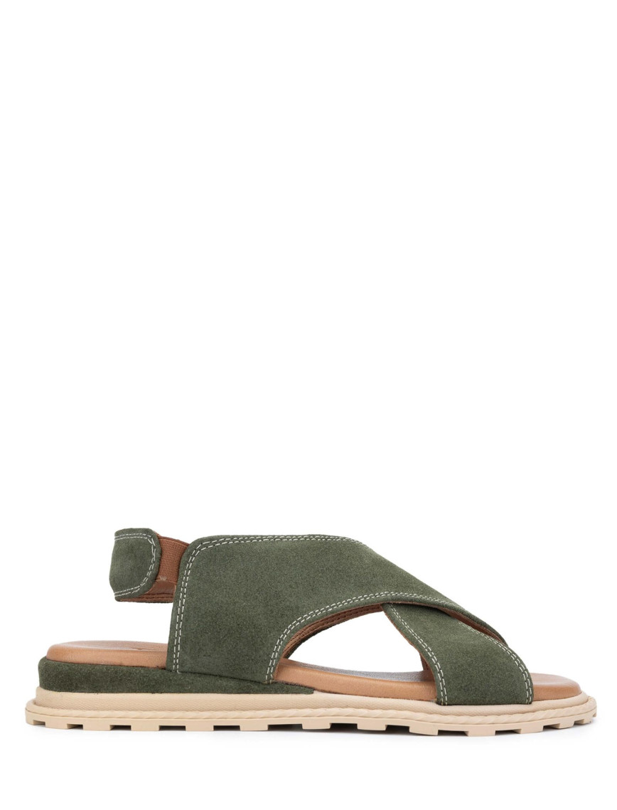 Tamer Tanca Kadın Vegan Haki Süet Düz Sandalet