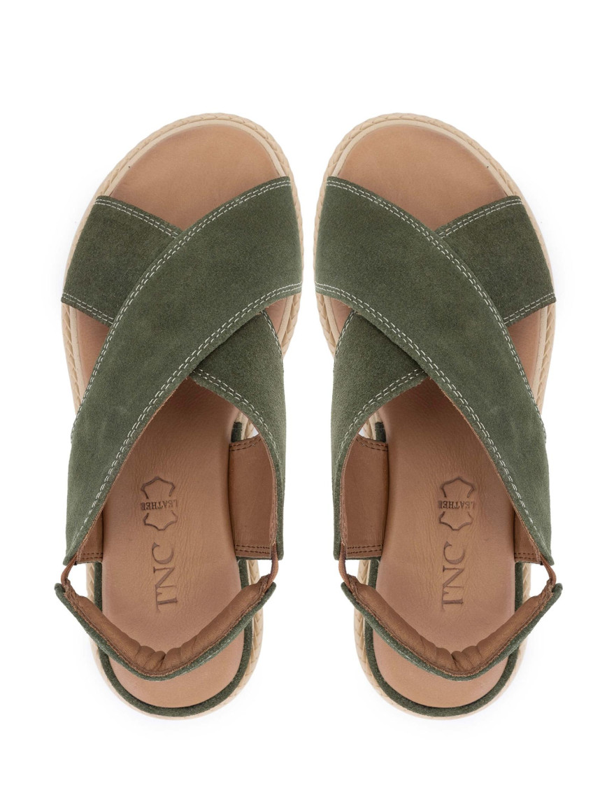 Tamer Tanca Kadın Vegan Haki Süet Düz Sandalet