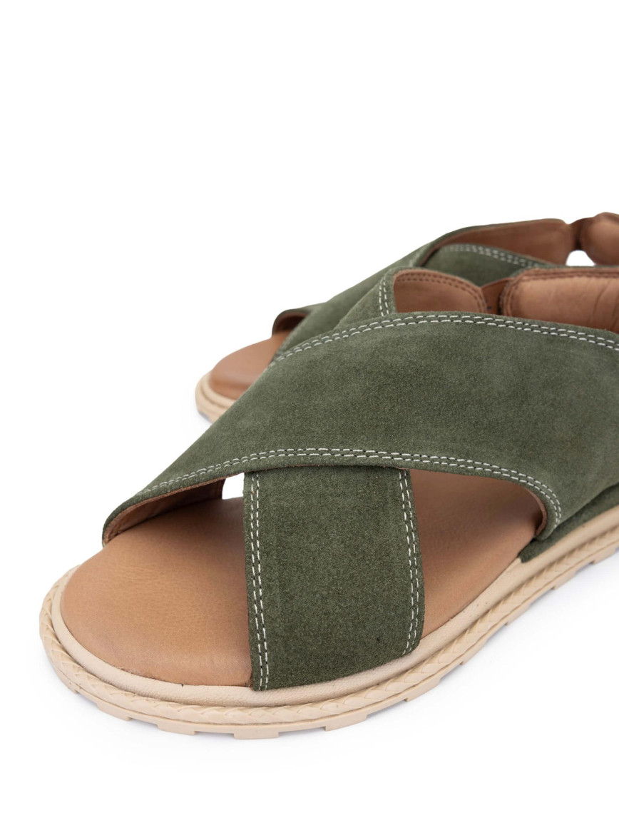 Tamer Tanca Kadın Vegan Haki Süet Düz Sandalet