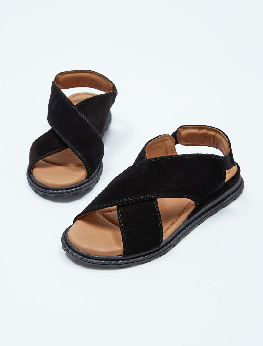 Tamer Tanca Kadın Vegan Siyah Süet Düz Sandalet