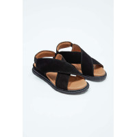 Tamer Tanca Kadın Vegan Siyah Süet Düz Sandalet