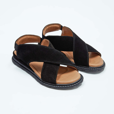 Tamer Tanca Kadın Vegan Siyah Süet Düz Sandalet