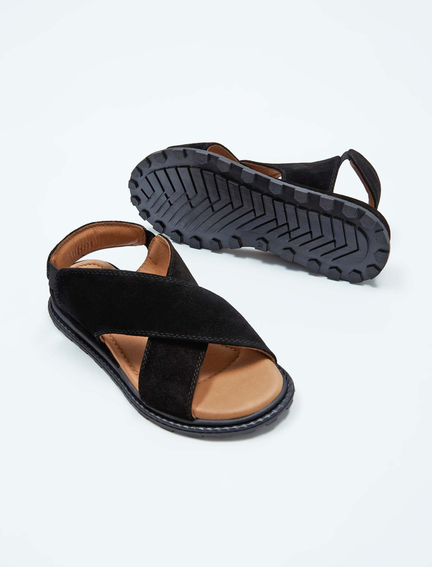 Tamer Tanca Kadın Vegan Siyah Süet Düz Sandalet