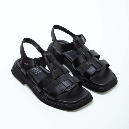 Tamer Tanca Kadın Hakiki Deri Siyah Düz Sandalet