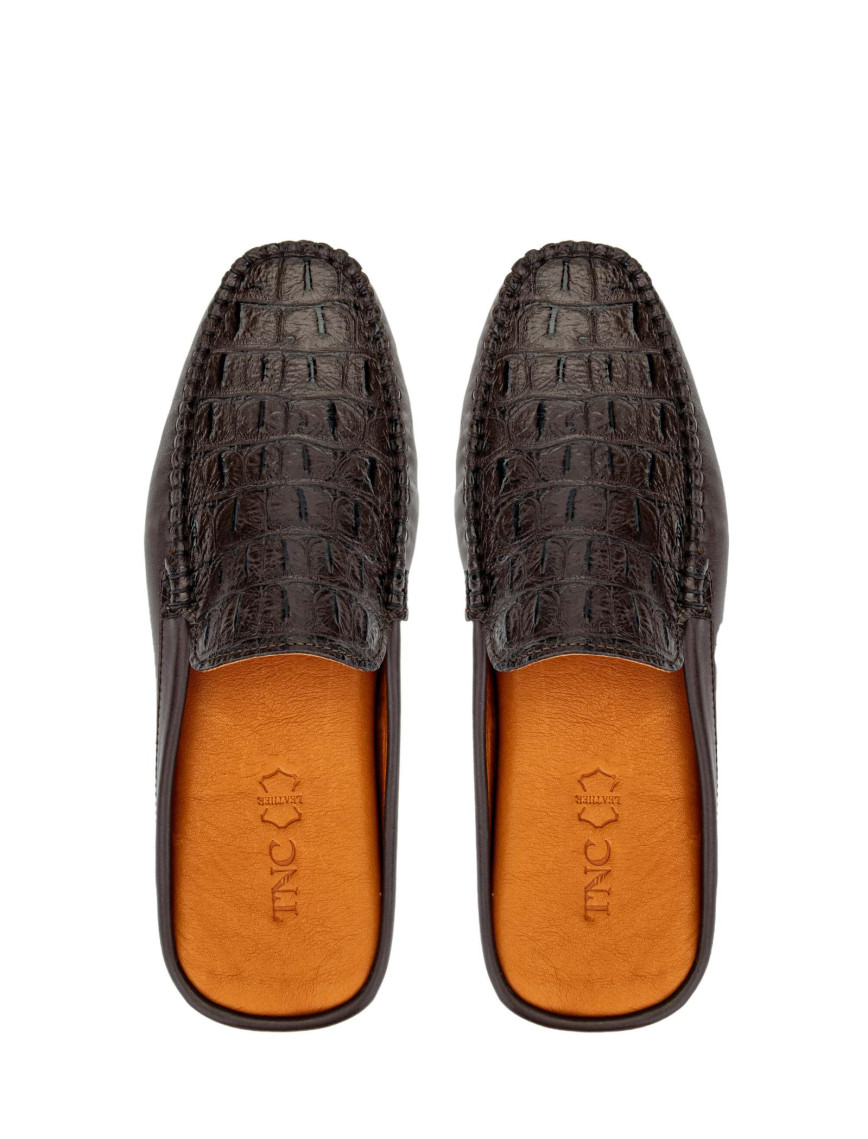 Tamer Tanca Erkek Hakiki Deri Kahverengi Terlik