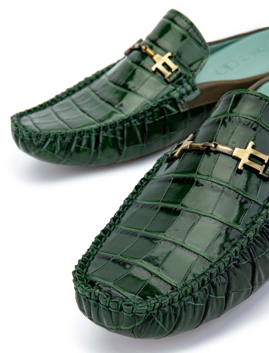Tamer Tanca Erkek Hakiki Deri Yeşil Kroko Terlik
