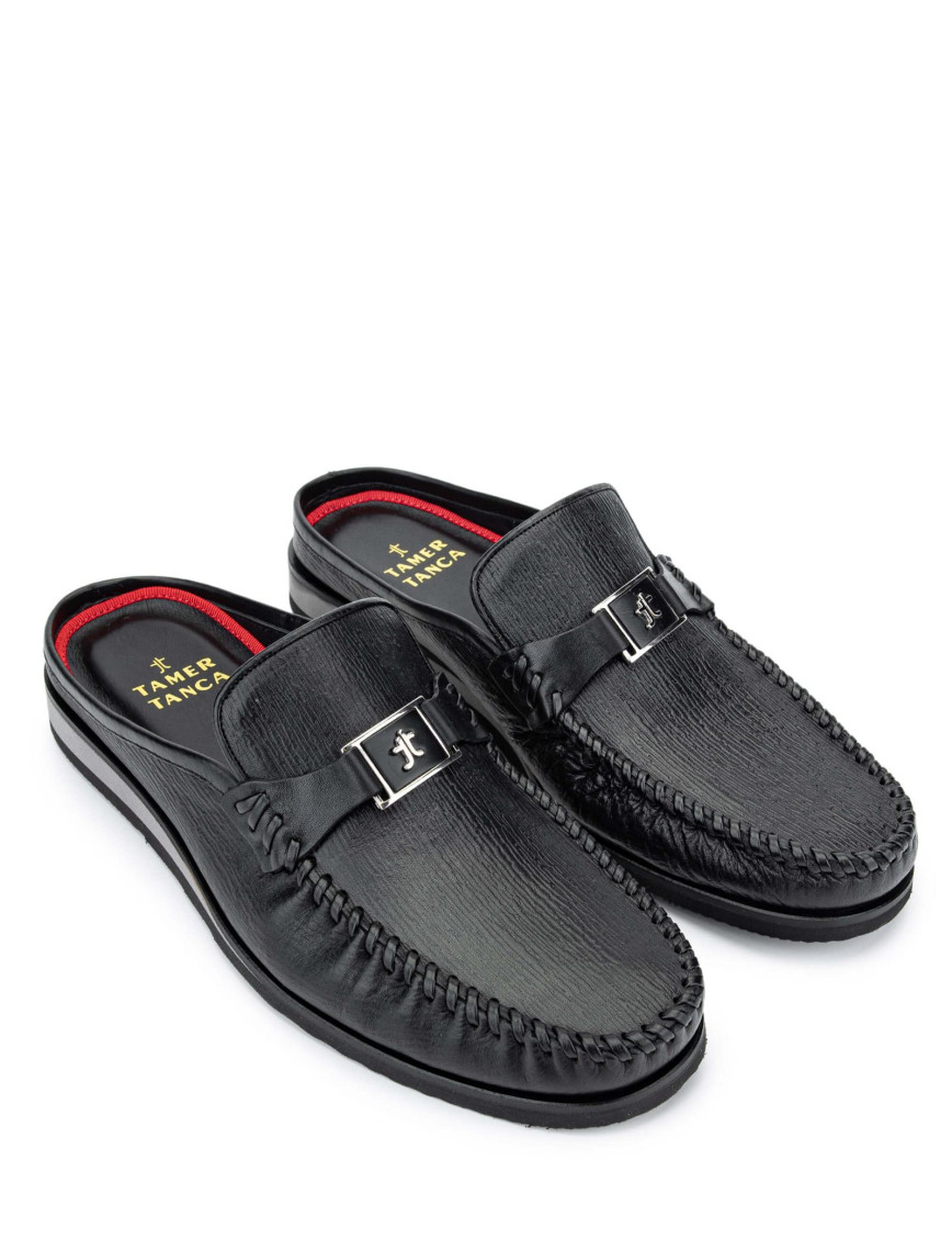 Tamer Tanca Erkek Hakiki Deri Siyah Düz Terlik Tamer Tanca Erkek Hakiki Deri Siyah Düz Terlik